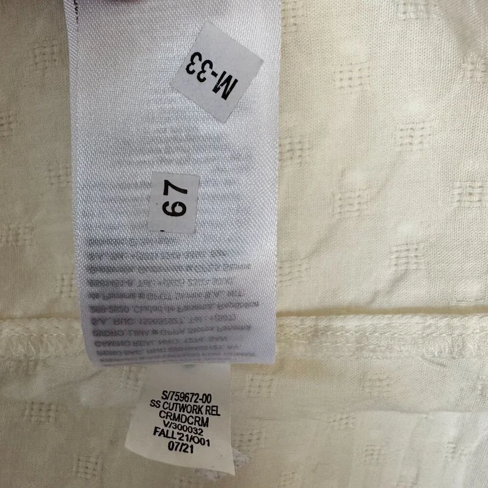 Old‎ Navy Creme De La Creme Cotton Puff-Sleeve Lace-Trim Clip-Dot Blouse Size XL